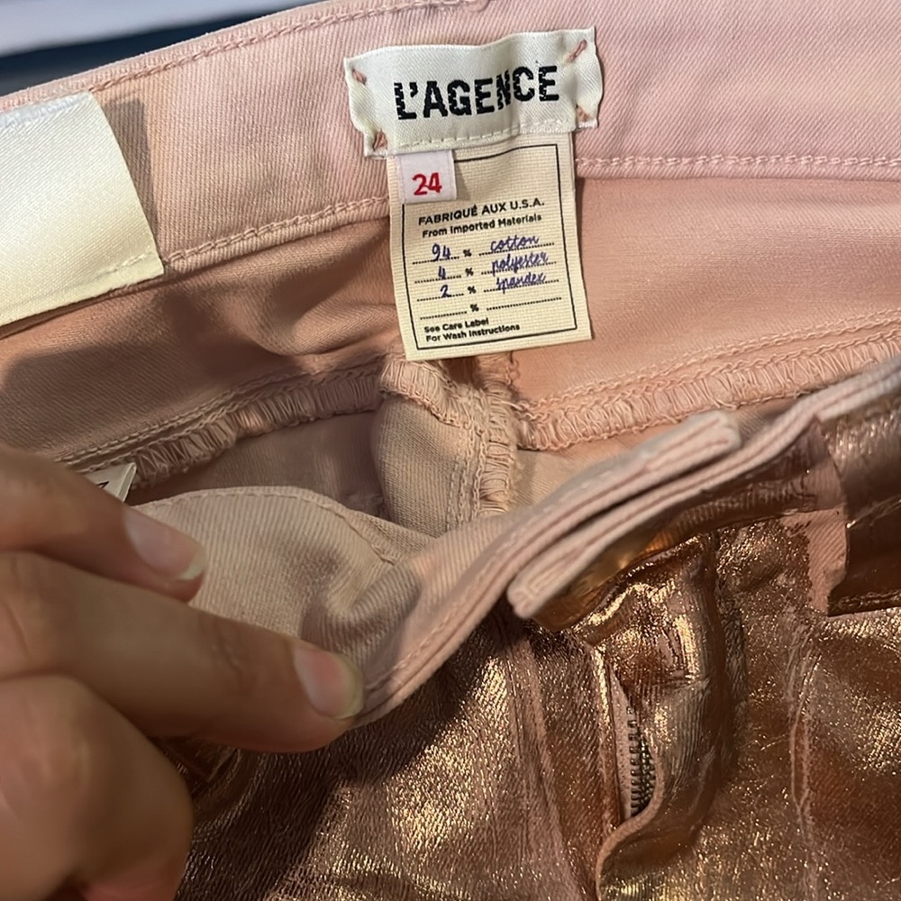 L’AGENCE Margot rose gold skinny high rise metallic pants size 24 - Picture 17 of 17